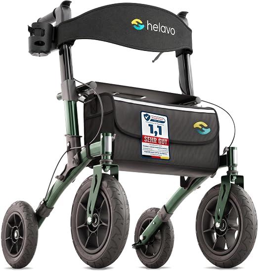 Outdoor-Rollator mit Luftbereifung - Faltbarer Rollator mit Sitz & Lehne für Draußen - Komfortable & stoßdämpfende 12"/10" große Räder - Gehhilfe für Waldwege, Gras & Strand