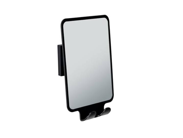 WENKO Miroir antibuée Vacuum-Loc® Quadro\, Miroir Mural pour Salle de Bain et Douche\, Fixation sans perçage\, 14 x 19\,5 x 8 cm\, Noir
