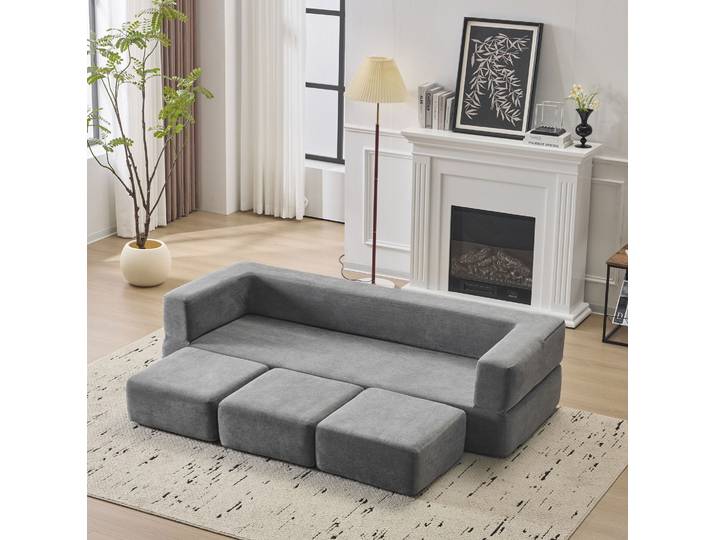 Canapé-lit De Sol Modulaire 201x75\,5x50 Cm Chenille Gris Convertible Gain De Place Studio – Meubliv