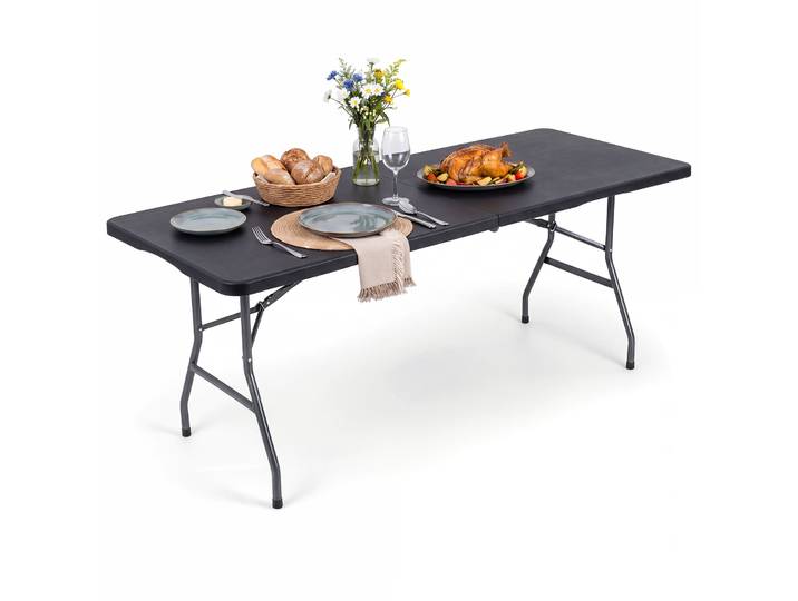 Opvouwbare Tuintafel 180x74 cm Campingtafel Buffettafel Zwart Klaptafel met HDPE-blad en Draaghandvat
