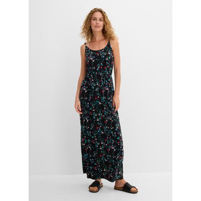 Maxikleid BONPRIX, Damen, Gr. 48/50 (XL), N-Gr, schwarz geblümt, Obermaterial: 95% Viskose, 5% Elasthan, regular fit, Kleider Maxikleid, regular fit, ohne Ärmel, aus Viskose und Elasthan, Maxikleid-Länge