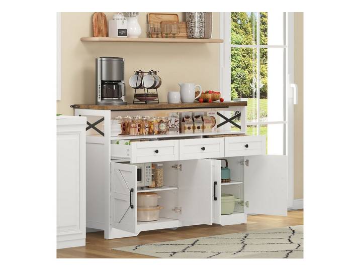 Odikalo Sideboard Buffetschrank Anrichte Stauraum Kaffeebar Schubladen Einlegeböden Weiß