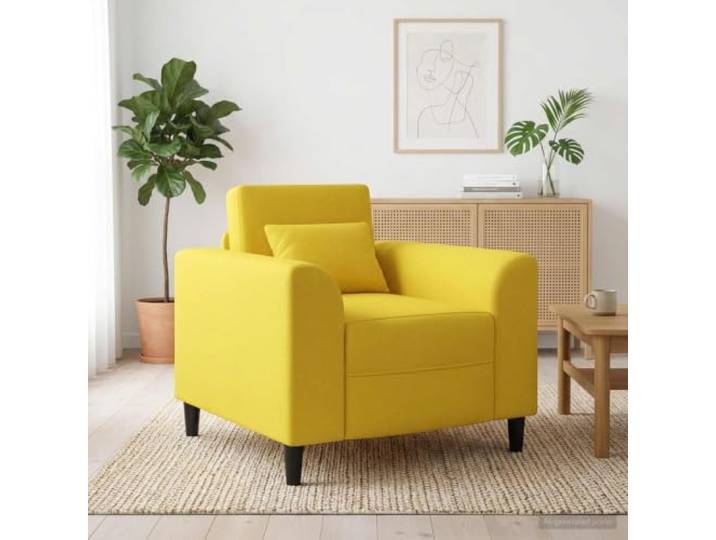 Sessel Hellgelb Stoff 90 x 88 x 85 cm Sperrholzgestell, Schaumstofffüllung, breite geschwungene Armlehnen, moderne Ästhetik, einfache Pflege