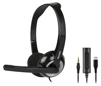Hamlet HHEADMUS-CJ Headset met microfoon voor kantoor en callcenter, Zwart