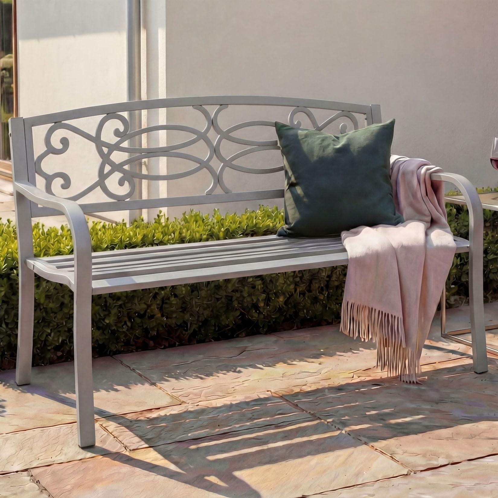Gartenbank MCW-F44, Bank Parkbank Sitzbank, 2-Sitzer pulverbeschichteter Stahl ~ grau