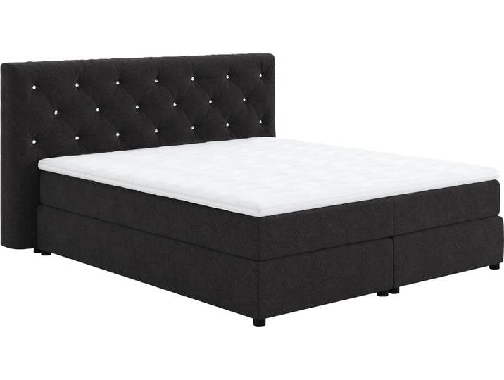 Boxspringbett, Schwarz, 207x222 cm, 100% Polyester, Mit Strasssteinen, Cotta