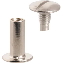 100 Buchschrauben, vernickelt Hülse glatt, Schraube geschlitzt | 17 mm, Metall, silber