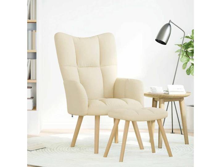vidaXL Fauteuil relax avec pouf Crème Tissu