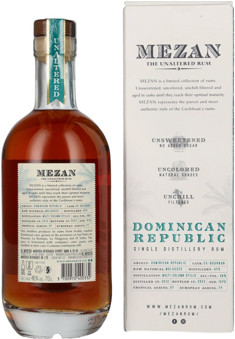 Mezan Rum Mezan The Unaltered Rum Dominican Republic 2012 46% Vol. 0,7l in Geschenkbox