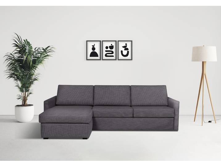 Schlafsofa, Flachgewebe, Anthrazit, 264×157 cm, Bettfunktion & Stauraum, Modern, Places of Style