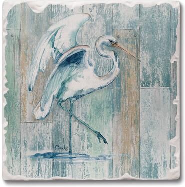 Counterart Absorbent Stone Coasters - Arianna Egret - Set of 4 - 4x4x1.236