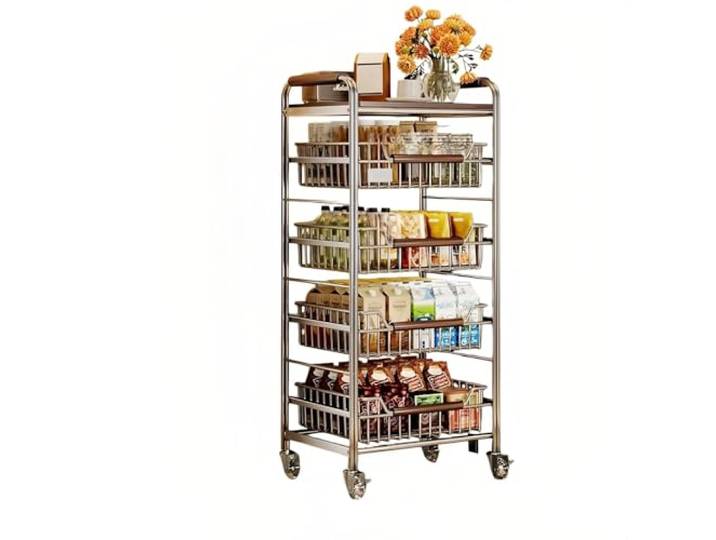 Kx9Lb8d Rollwagen Ausziehbarer Rollwagen aus Edelstahl, beweglicher Snack-Aufbewahrungsregal-Organizer(Groß)