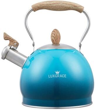 Creative Labs Home 2.6 Quart Blue Stainless Steel Whistling Tea Kettle with Folding Handle