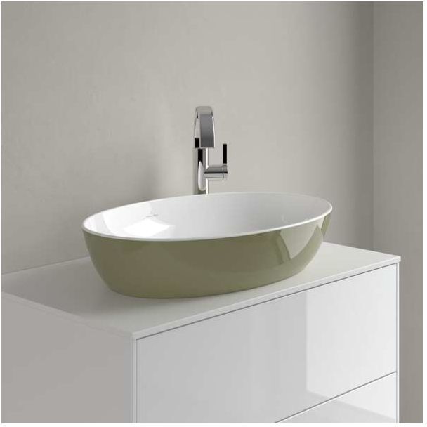 Villeroy und Boch Artis Aufsatzwaschtisch 419861BCS8 61x41cm, ohne Hahnloch, ohne Überlauf, Sage Green