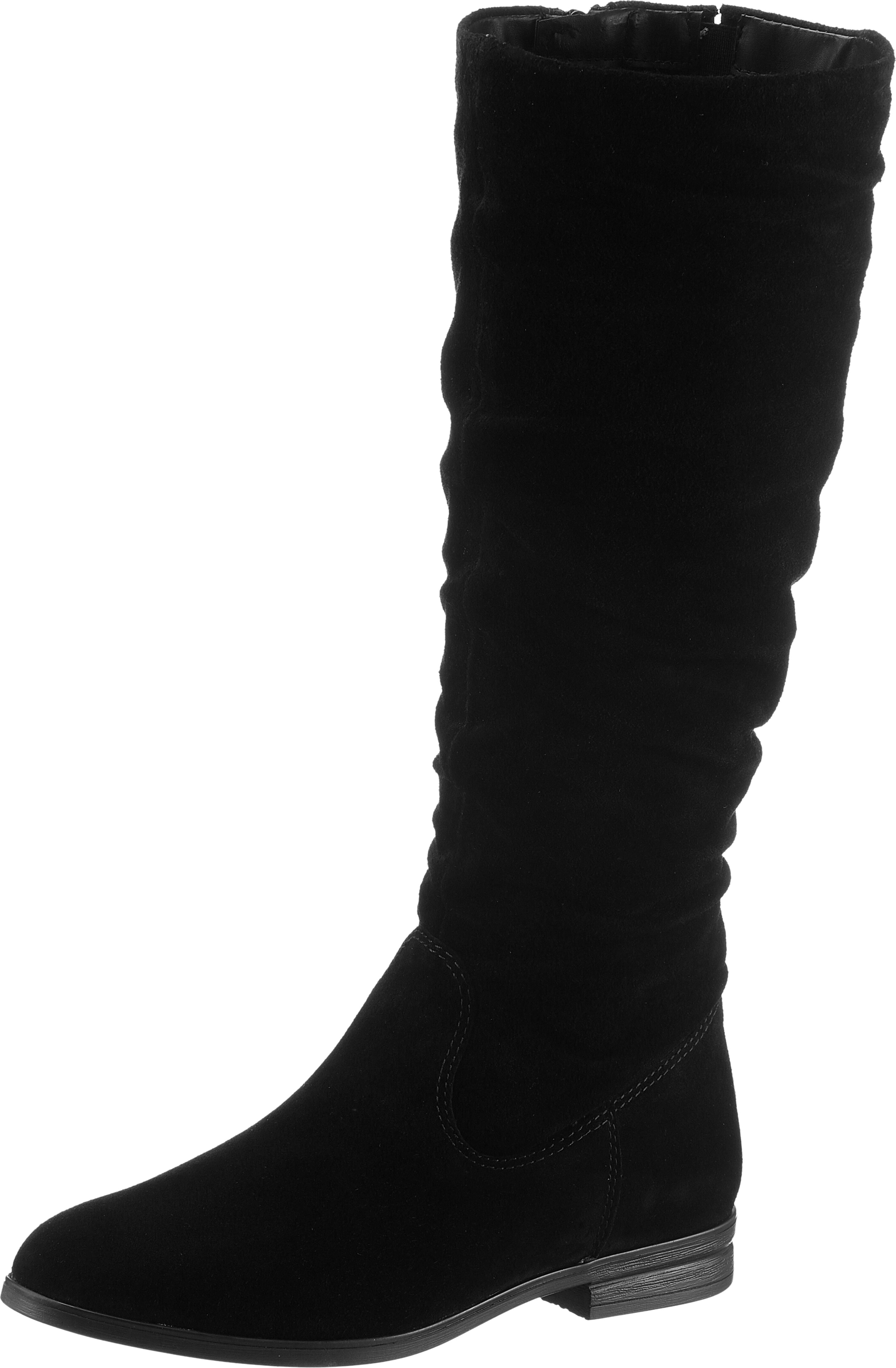 Stiefel TAMARIS, Damen, Gr. 39, Textil, Normalschaft, schwarz, Veloursleder, unifarben, Schuhe Stiefel, mit modischen Faltungen am Schaft schwarz 39, Textil, Normalschaft