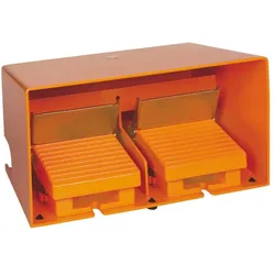 Schneider Electric XPER5110D Fußschalter, Harmony XPE, doppelt, Metall, orange, 1-stufig, 4Ö+4S, IP66, mit Schutzhaube, mit Verriegelung
