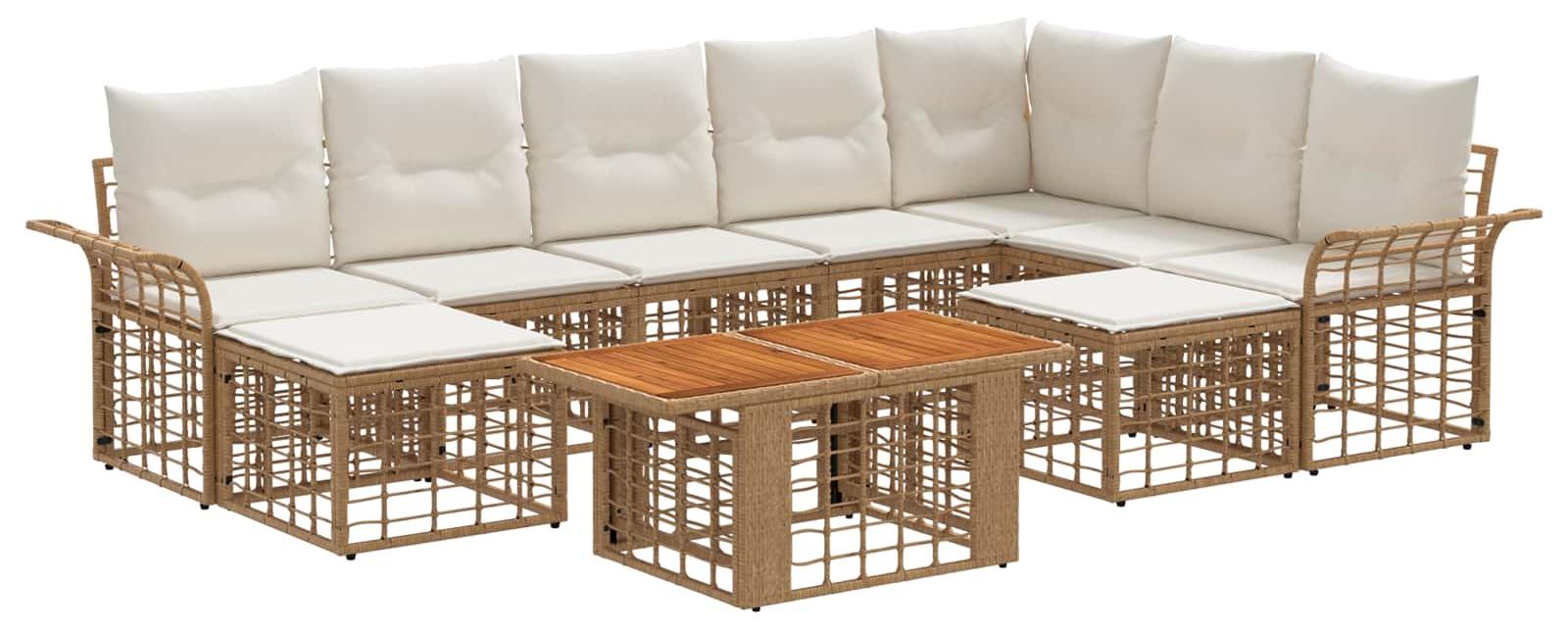 Gartensofa-set 10 stk. Natürlich und Cremweiß Poly-Rattan
