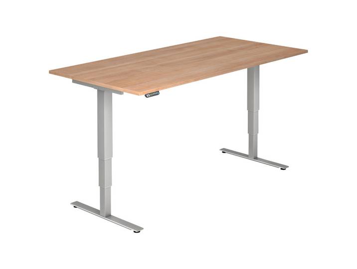 Venda Schreibtisch, Silberfarben, Nussbaumfarben, rechteckig, eckig, 100x63.5-128.5x200 cm, DIN EN ISO 14001, DIN EN ISO 9001, FSC Mix, höhenverstellbar, Büromöbel, Schreibtische, Schreibtische