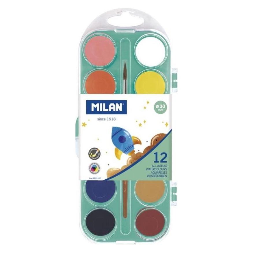 Milan Aquarellfarben 12 Farben 30 mm mit einem Pinsel (386378)