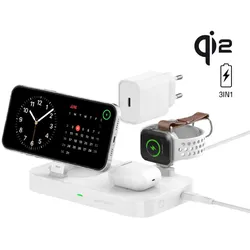 4smarts Qi2 Ladestation Trident mit Charger für Apple Watch, Kabel 1,5m, weiß