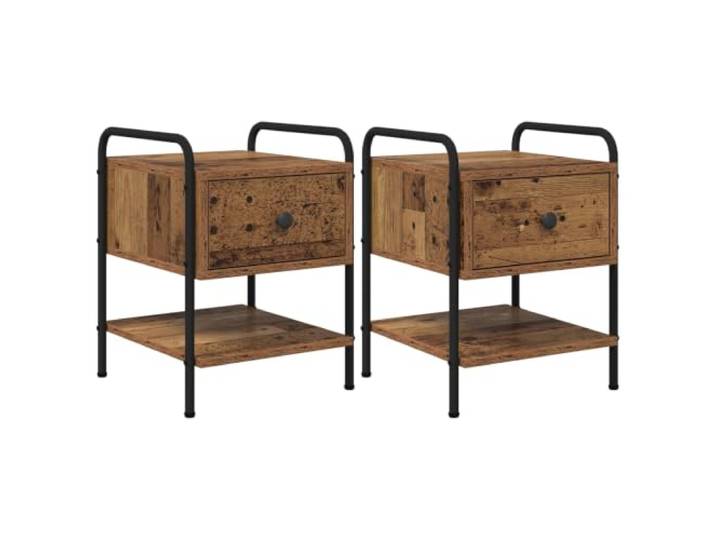 LMTYOENFG Nachttisch 2er Set Beistelltisch Altholz Optik 35x36,5x47cm Praktisches 2er-Set für das Schlafzimmer mit robuster Ablage, Schublade und bodenschonenden Füßen im Industrie-Design.