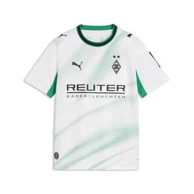 Fußballtrikot PUMA "BMG HOME JERSEY REPLICA JR", Jungen, Gr. 128, puma weiß, archive grün, Web, Obermaterial: 100% Polyester, bedruckt, regular fit normal, Rundhals, Trikots Fußballtrikot, für Jugendliche, mit DryCELL-Technologie, atmungsaktiv