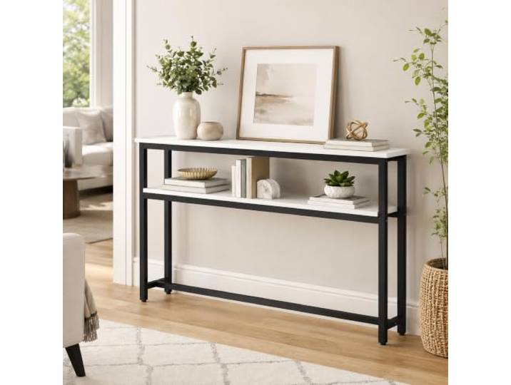 JSWHYBD Schmaler Konsolentisch 20 cm Tief, 2-Etagen Flur- & Sofatisch Platzsparender Flurtisch mit Ablage für Eingang, hinter Sofa, Wohnzimmer und kleine Räume(A,150x20x100cm)