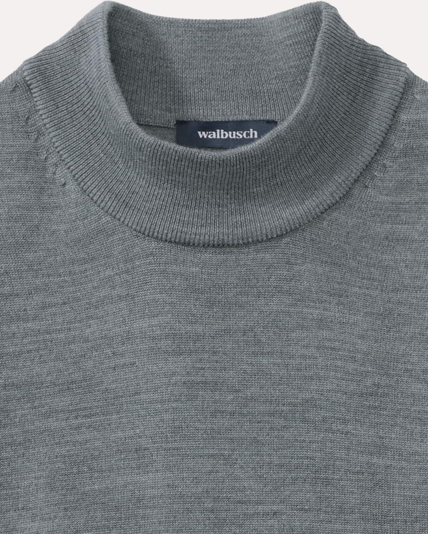 Walbusch Stehbund-Pullover Merino Extrafein, , Farbe Grau, 50, reine, extrafeine Merinowolle temperaturausgleichend Herren
