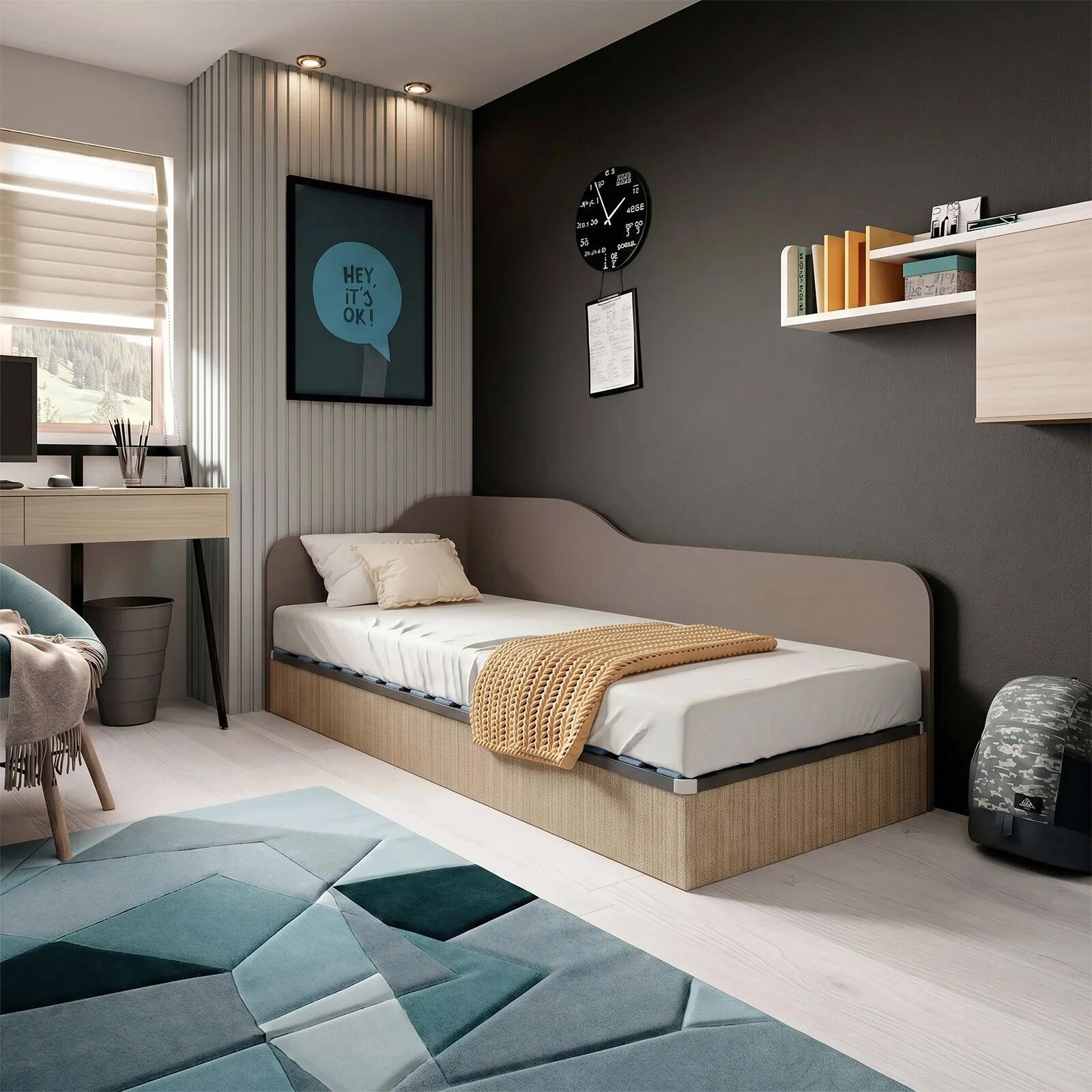 garneroarredamenti Letto singolo contenitore 82x190cm reversibile rovere scuro marrone Alex Gihome®