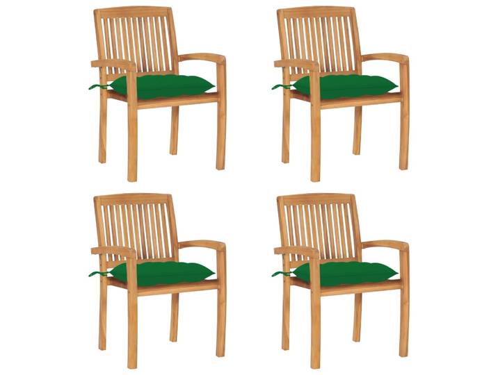 vidaXL Stapelbare Gartenstühle mit Kissen 4 Stk. Massivholz Teak