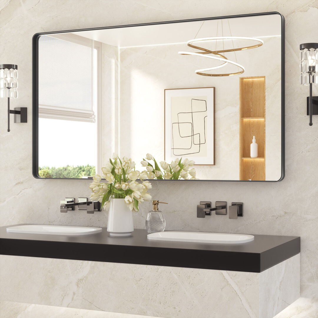 EUkeonjinn Aluminium Wall Vanity Mirror Matte Black 91.4cm x 152.4cm