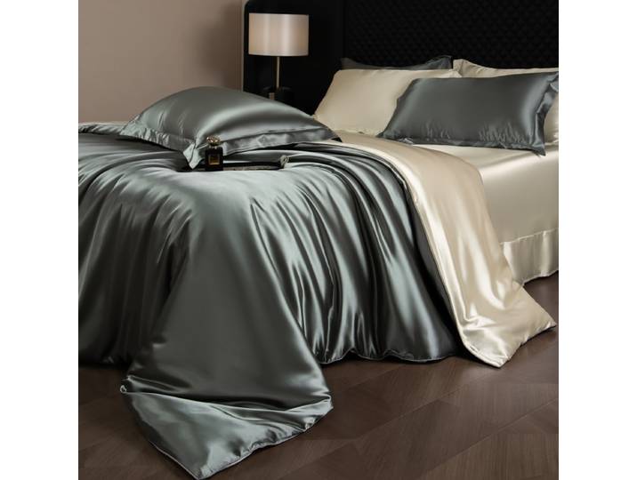 Ensemble de draps de lit en soie, ensemble de literie de luxe avec housse de couette, drap-housse/plat, taies d'oreiller mélangées avec rayonne King Queen Full Twin