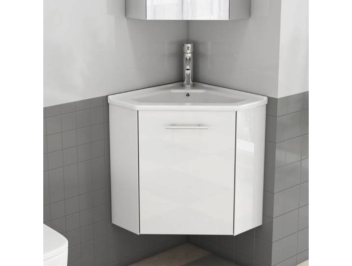 ELVORIN Meuble sous vasque d'angle blanc brillant 39 8 x 24 8 x 40 cm