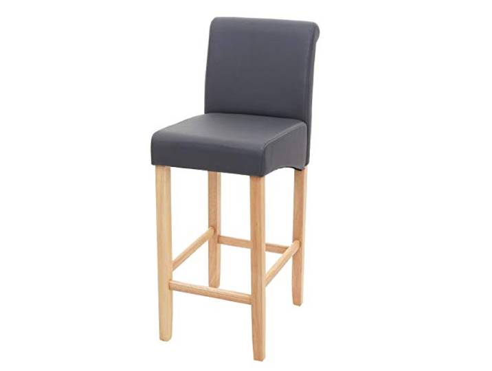 PROREGAL Barhocker gepolstert mit Lehne Sitzhöhe 75cm Holz Grau matt helle Beine Kunstleder Barstuhl Tresenhocker