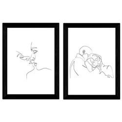 POSTER Set Mit 2 Single-Line Kuss & Umarmung A4 Rahmenlos