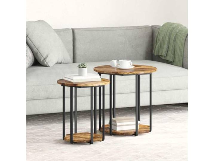 KPOUTRFG Beistelltisch-Set 2 STK Braun 50 x 50 x 50,5 cm mit Metallrahmen Ingenieurholz, Metallrahmen, Regalplatten, industrieller Stil, vielseitig, pflegeleicht