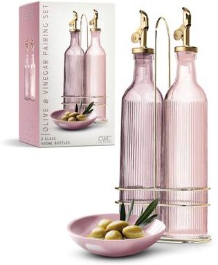COOK WITH COLOR Glass Olive Oil Bottle Dispenser - 2 Pack- 17oz Oil and Vinegar Carafe Decanter