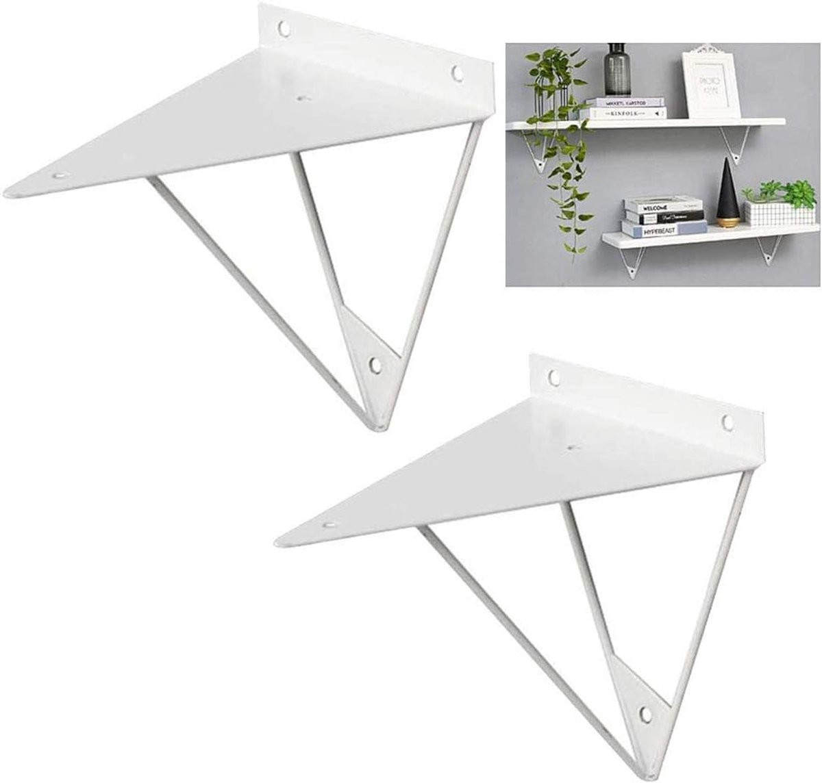 Set van 2 decoratieve metalen plankbeugels met geometrisch patroon - Goud, wit, zwart