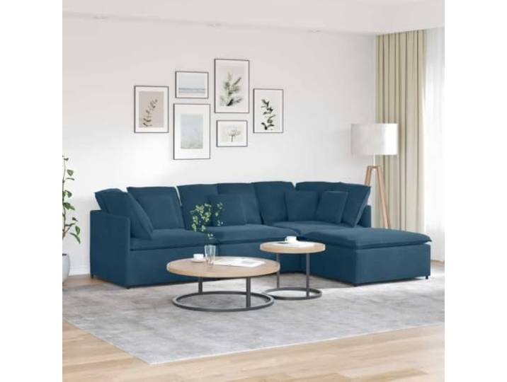HEFZGDB Modulares Sofa mit Fußhocker Kissen Samt Blau – Elegante Sitzgruppe mit atmungsaktiver Polsterung und robustem Metallrahmen für vielseitige Raumgestaltung und ultimativen