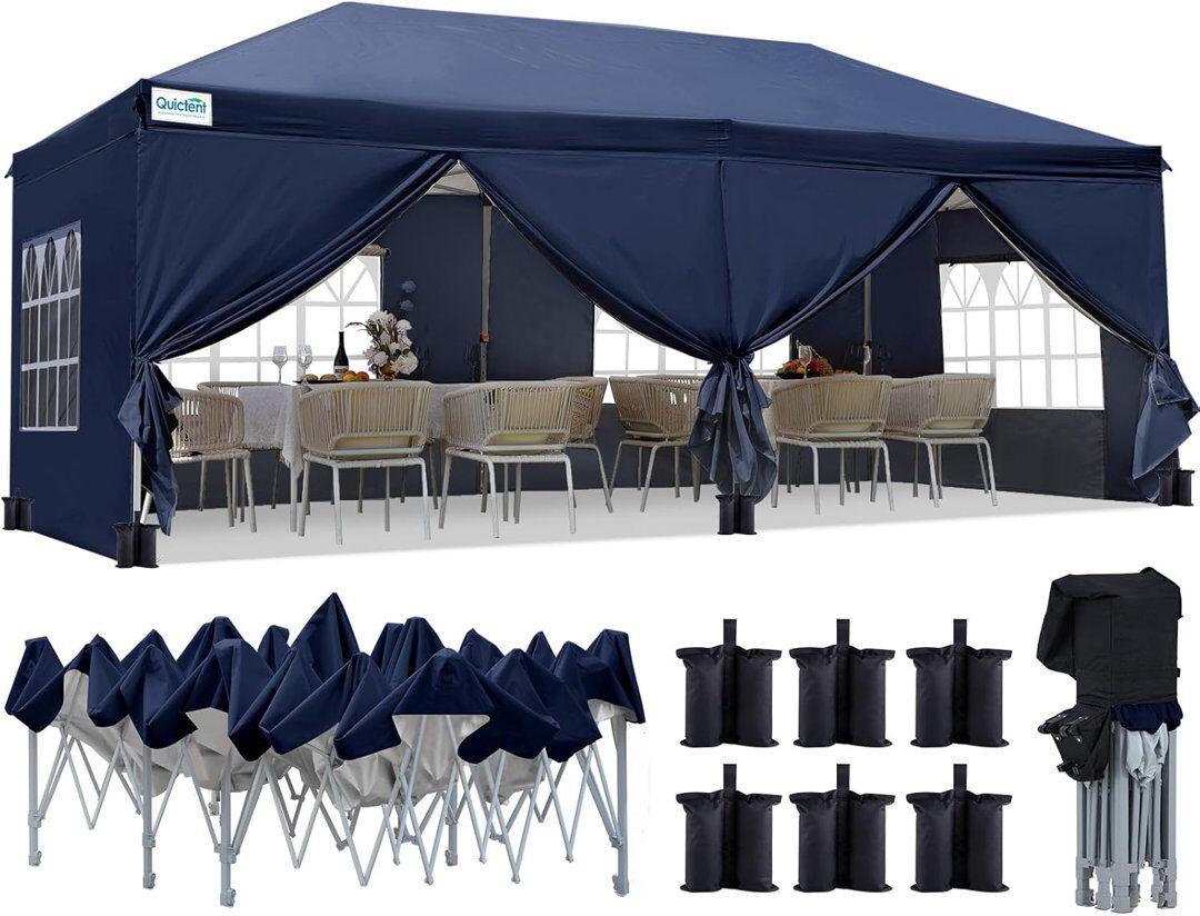 Brayden Studio 3x6m (10x20ft) Pop Up Canopy Gazebo with Removable Sidewalls, Adjustable Height Event Shelter Navy Blue