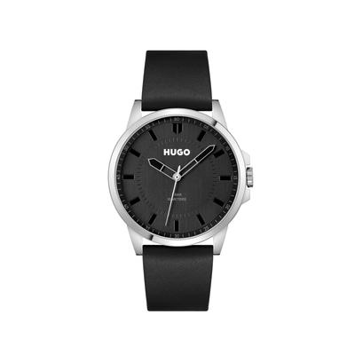 Quarzuhr HUGO "FIRST", schwarz, Armbanduhren, Herren, Quarzuhr, Armbanduhr, Herrenuhr, Mineralglas, Lederarmband