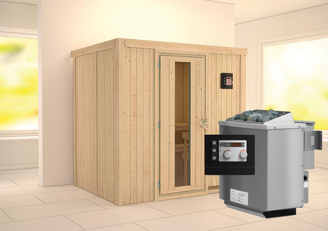 KARIBUHOLZT Sauna Bodin Front,9kW Bio.Strg easy m.einer Isoliert 09231399