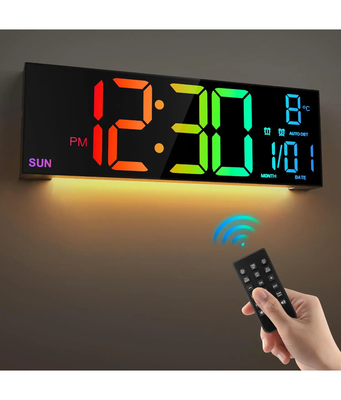 Perfect Picks Market Large Digital Wall Clock With Remote Control, RGB LED Display & Dual Alarm Large Digital Wall Clock With Remote Control, RGB LED Display & Dual Alarm