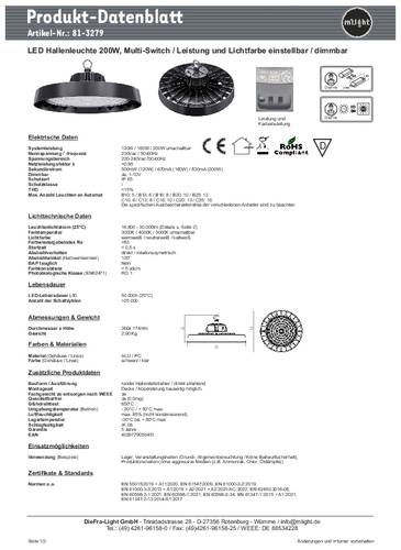 Mlight 81-3279 81-3279 LED-Hallenleuchte LED 120 W, 160 W, 200W Schwarz