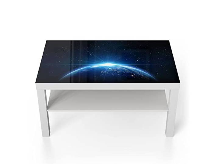 DEQORI Glastisch weiß groß 90x50 cm Motiv Sonnenaufgang im All ausgefallener Beistelltisch aus Glas Hochglanz Couchtisch fürs Wohnzimmer moderner Couch Tisch mit Design