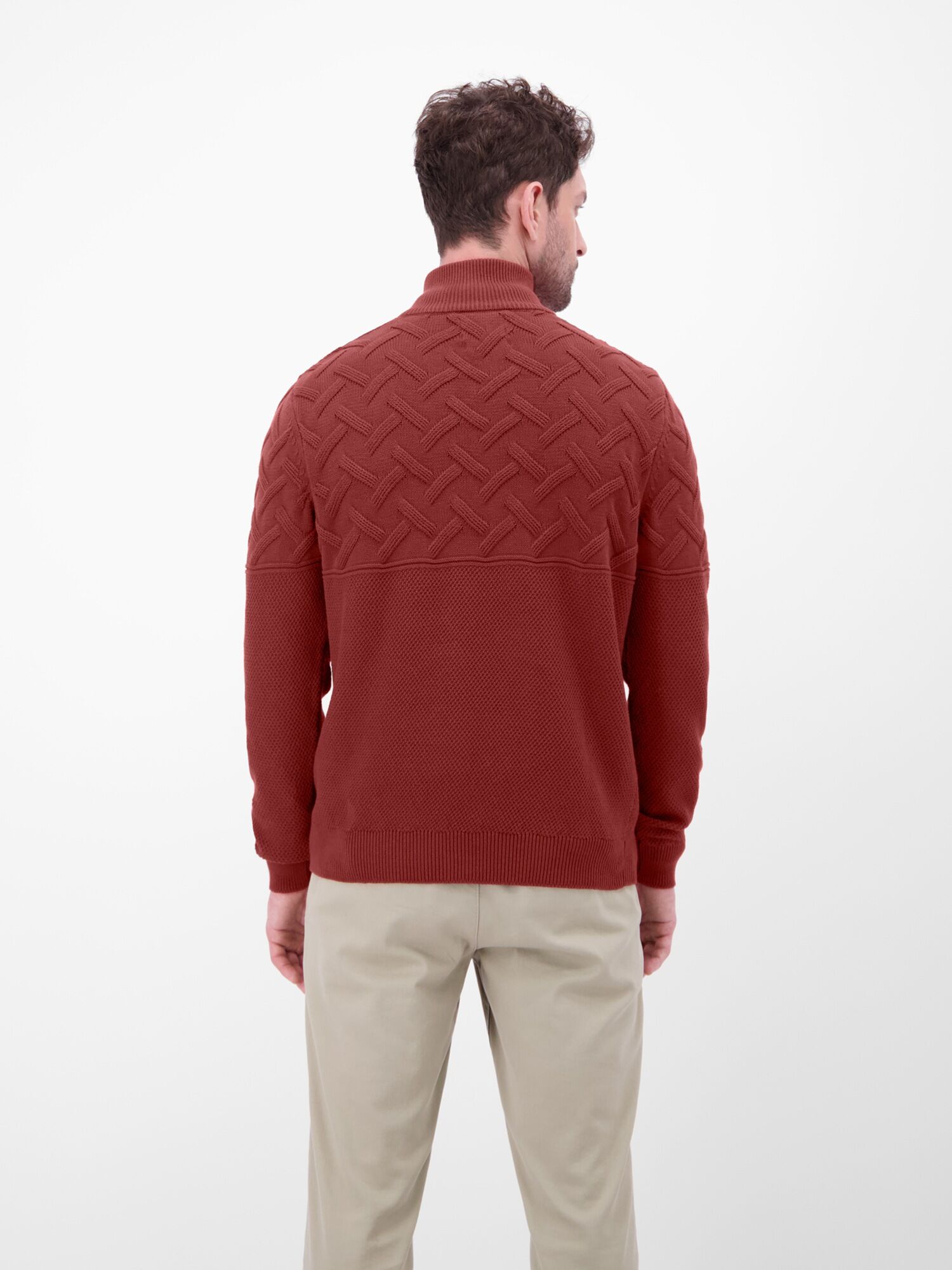 Strickpullover LERROS "Herren-Troyer mit Jacquardmuster", Herren, Gr. 3XL, maple rot, 100% Baumwolle, ohne Ausschnitt, Pullover Strickpullover maple rot 3XL