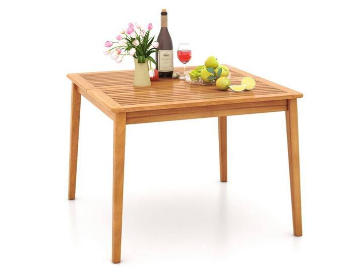 COSTWAY Table Carrée de Jardin 100 cm FSC en Bois d'Acacia Trou pour Parasol 5 cm Table de Salle à Manger d'Extérieur
