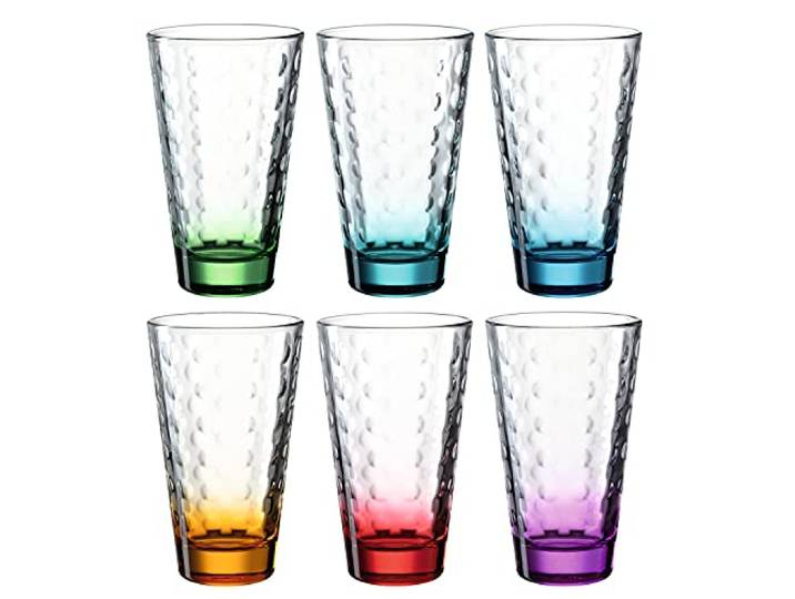 Leonardo Optic Trink-Gläser 6er Set, spülmaschinenfeste Longdrink-Gläser, bunte Trink-Becher aus Glas, farbiges Getränke-Set, 300 ml, 025923