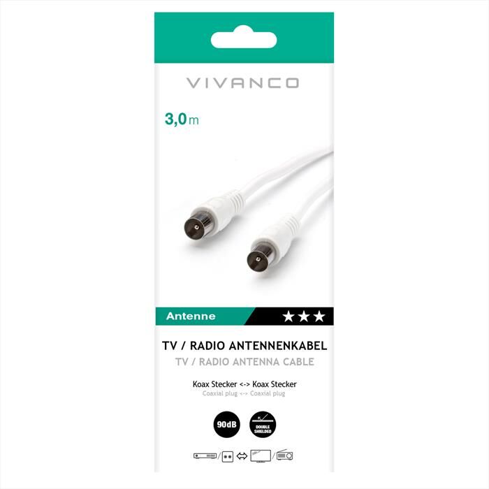 SBS Cavo Antenna Cavo Coax-plug <-> Coax-plug 90db 3m-bianco