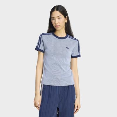 T-Shirt ADIDAS ORIGINALS "HEATHER 3-STREIFEN CALI", Damen, Gr. XL, night indigo, blau dawn, night indigo, Obermaterial: 38% Polyester, 31% Baumwolle, 31% Modal, Rundhals, Shirts T-Shirt, mit Rundhalsausschnitt, sportlicher Stil, ohne Verschluss